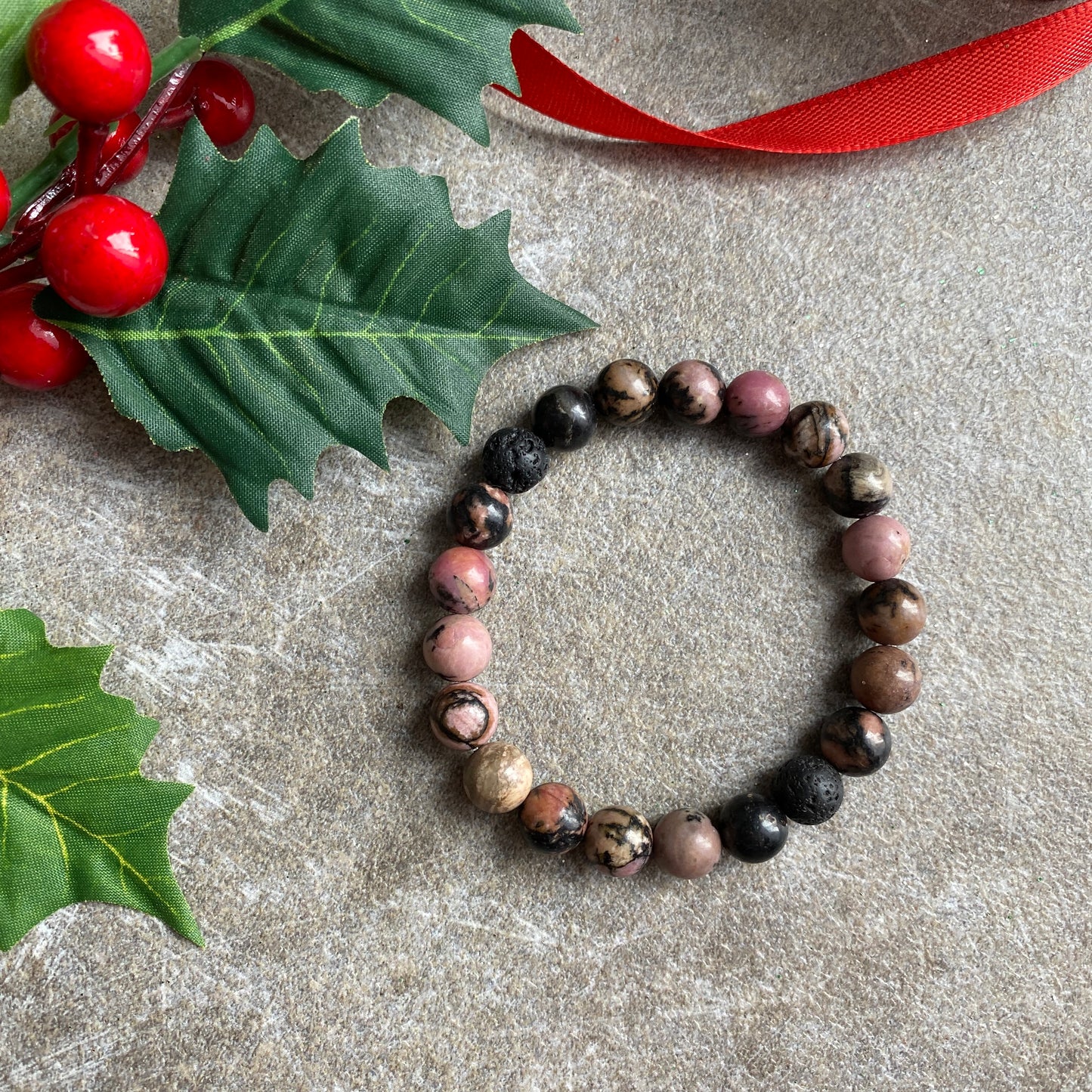 Forgiveness - Rhodonite & Lava stone - bratara difuzor cu cristale naturale