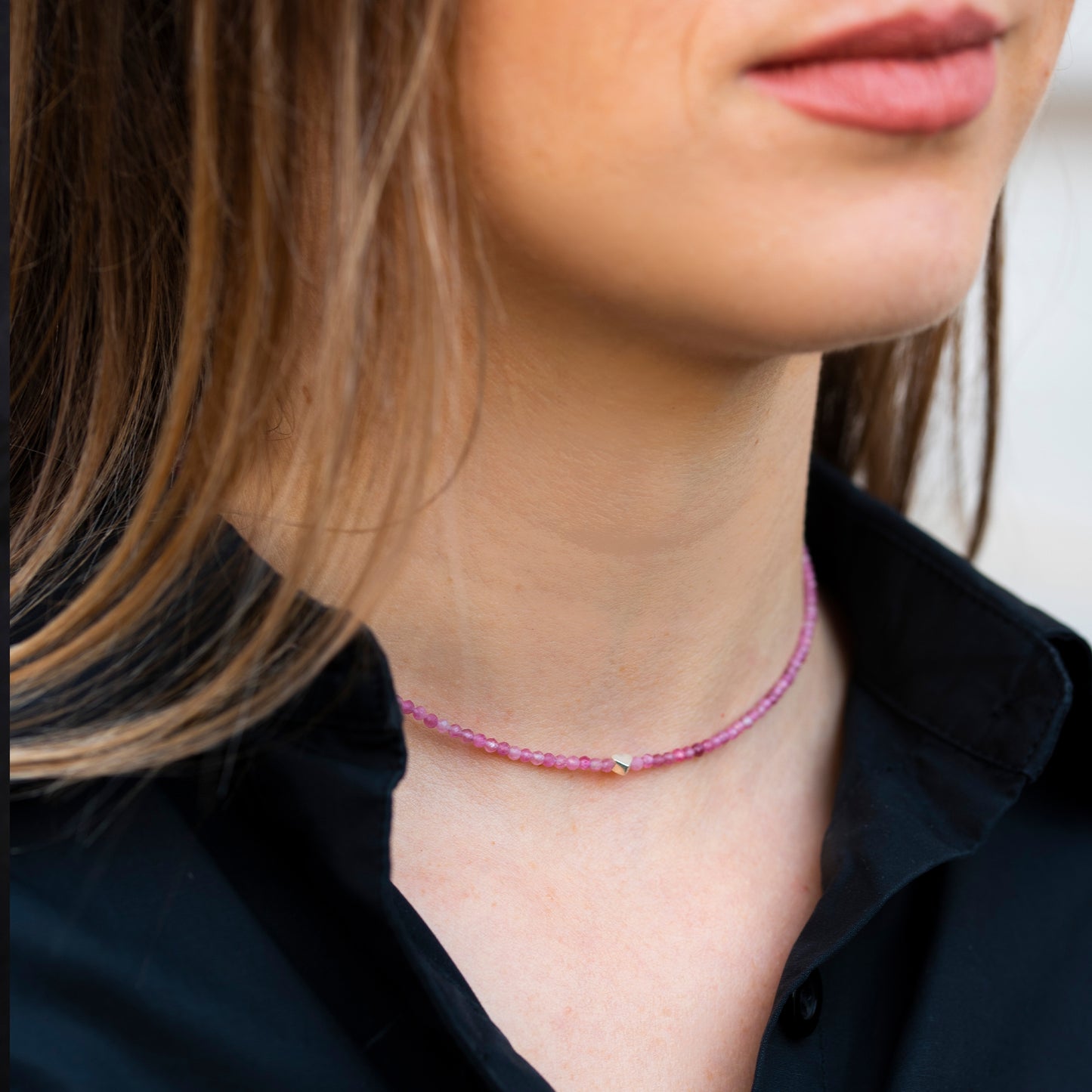 Emotional support - Turmalina roz - choker cu cristale naturale si argint