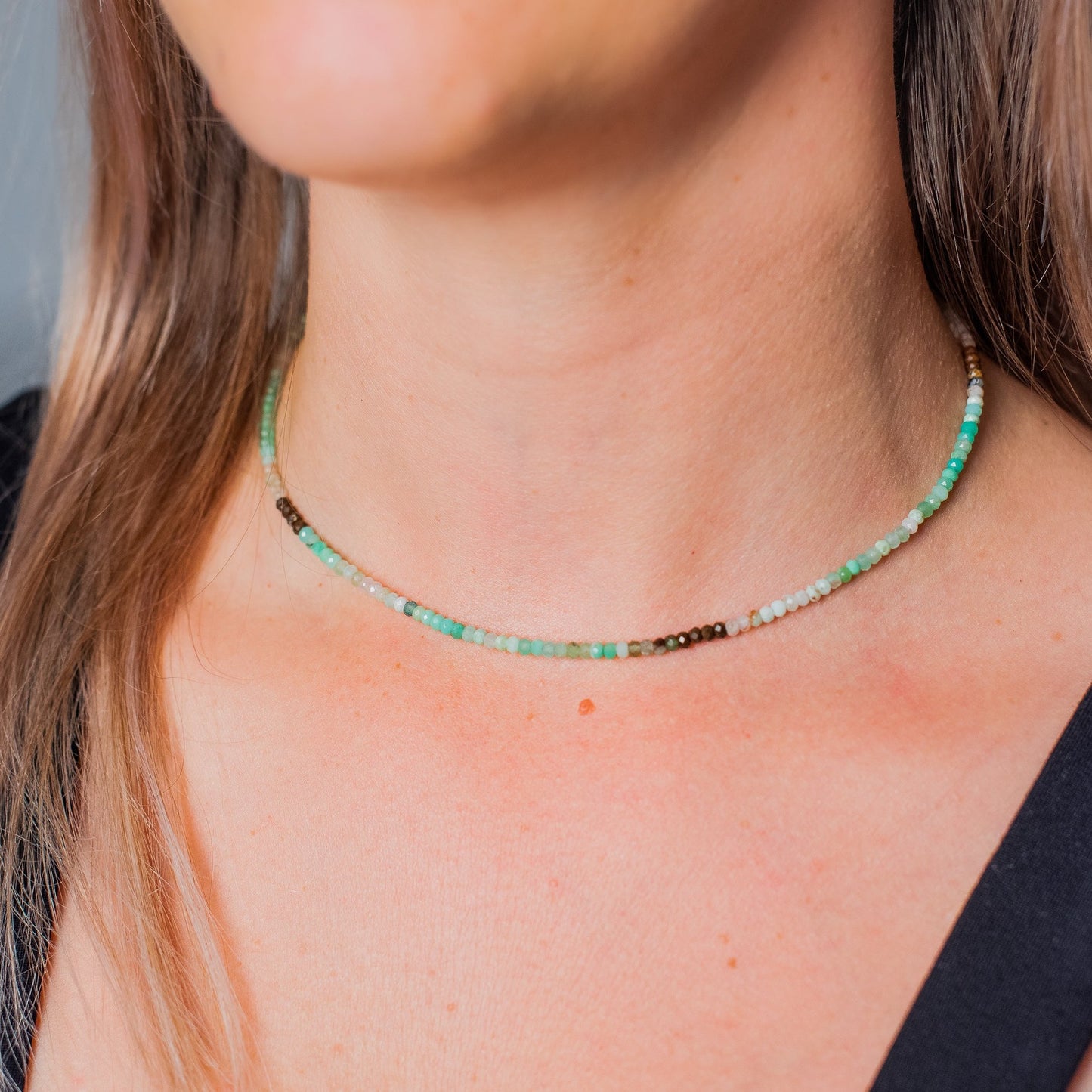 Heal your heart - Crisopraz - choker cu cristale naturale si argint