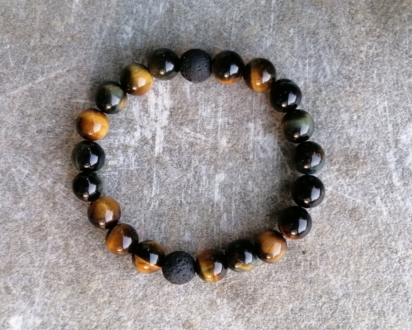 Inspiring and grounding - Tiger's eye, Lava stone - bratara difuzor cu cristale naturale